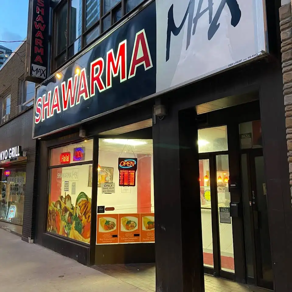 Shawarma Max storefront at night
